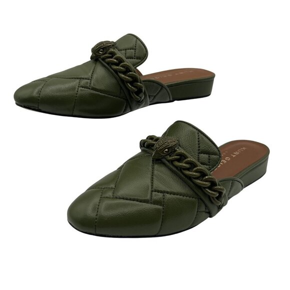 Kurt Geiger Shoes - Kurt Geiger London Soho Mule Drench 35.5 Quilted Olive Chain Eagle Head Leather